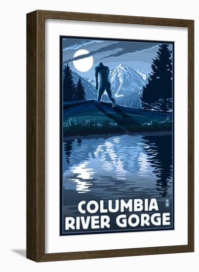 Columbia River Gorge - Bigfoot and Mountain-Lantern Press-Framed Premium Giclee Print