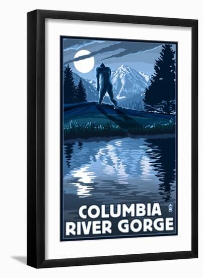 Columbia River Gorge - Bigfoot and Mountain-Lantern Press-Framed Premium Giclee Print