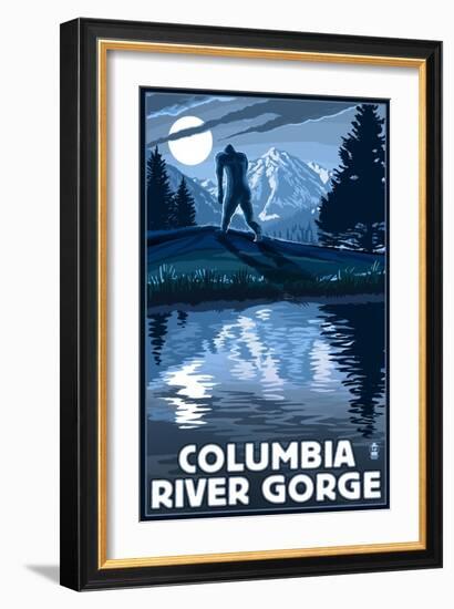 Columbia River Gorge - Bigfoot and Mountain-Lantern Press-Framed Premium Giclee Print