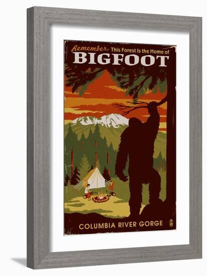 Columbia River Gorge - Home of Bigfoot-Lantern Press-Framed Art Print