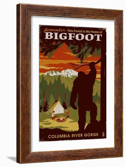 Columbia River Gorge - Home of Bigfoot-Lantern Press-Framed Art Print