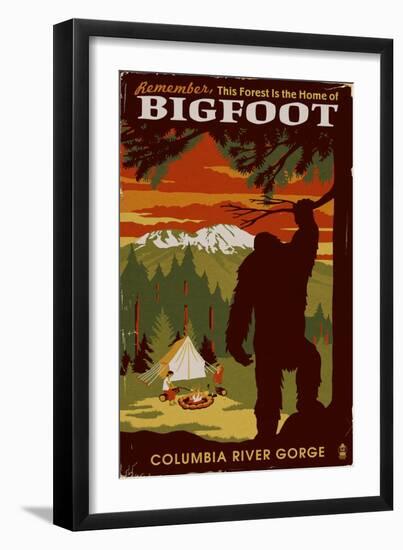 Columbia River Gorge - Home of Bigfoot-Lantern Press-Framed Art Print