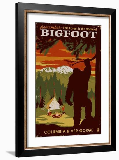 Columbia River Gorge - Home of Bigfoot-Lantern Press-Framed Art Print