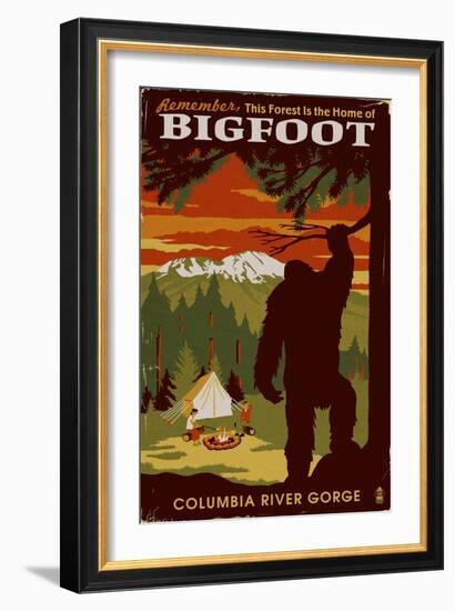 Columbia River Gorge - Home of Bigfoot-Lantern Press-Framed Art Print