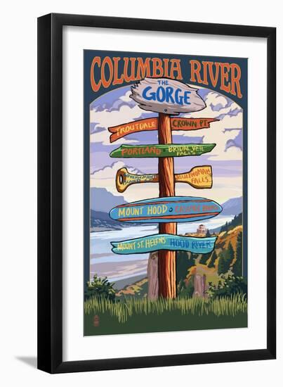 Columbia River Gorge, Oregon Destinations Sign-Lantern Press-Framed Art Print