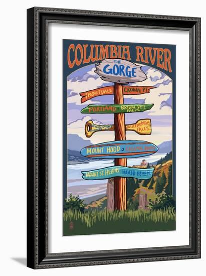 Columbia River Gorge, Oregon Destinations Sign-Lantern Press-Framed Art Print