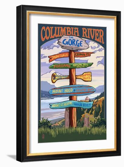 Columbia River Gorge, Oregon Destinations Sign-Lantern Press-Framed Art Print