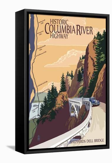 Columbia River Gorge, Oregon - Historic Columbia River Highway-Lantern Press-Framed Stretched Canvas