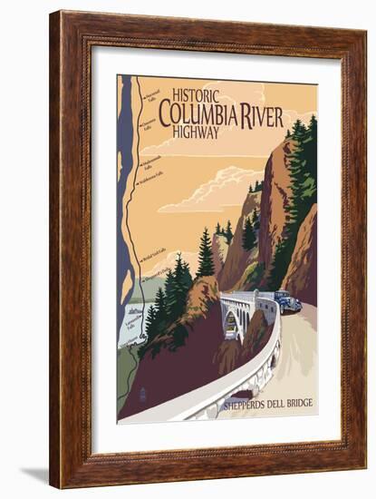 Columbia River Gorge, Oregon - Historic Columbia River Highway-Lantern Press-Framed Art Print