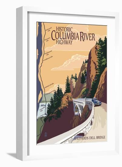 Columbia River Gorge, Oregon - Historic Columbia River Highway-Lantern Press-Framed Art Print