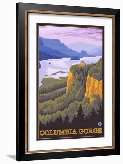 Columbia River Gorge Scene with Crown Point-Lantern Press-Framed Art Print