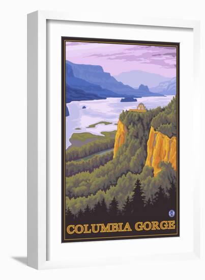 Columbia River Gorge Scene with Crown Point-Lantern Press-Framed Art Print