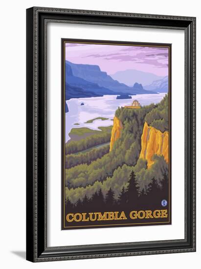 Columbia River Gorge Scene with Crown Point-Lantern Press-Framed Art Print