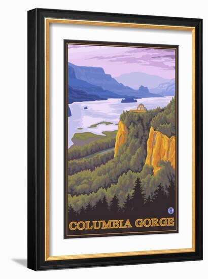 Columbia River Gorge Scene with Crown Point-Lantern Press-Framed Art Print