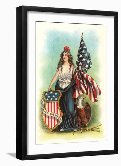 Columbia with Flag, Eagle and Seal-null-Framed Art Print