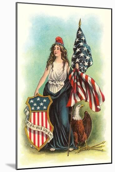 Columbia with Flag, Eagle and Seal-null-Mounted Art Print