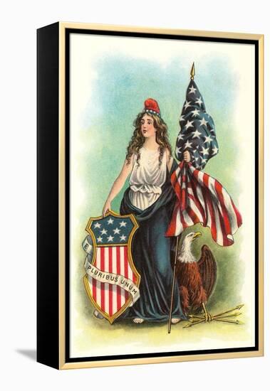 Columbia with Flag, Eagle and Seal-null-Framed Stretched Canvas