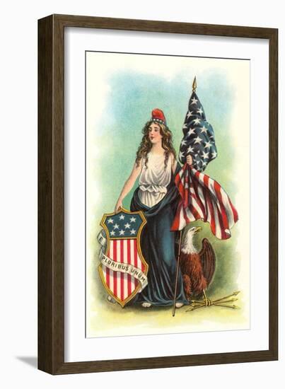 Columbia with Flag, Eagle and Seal-null-Framed Premium Giclee Print