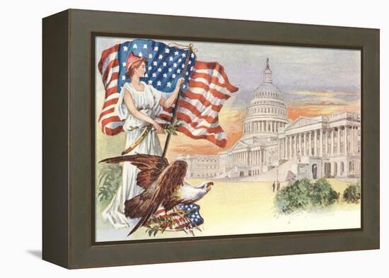 Columbia with Flag on Capitol Hill-null-Framed Stretched Canvas