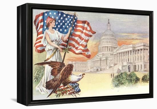 Columbia with Flag on Capitol Hill-null-Framed Stretched Canvas