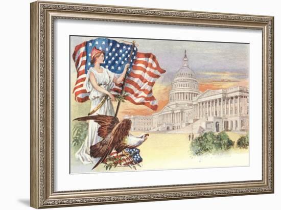 Columbia with Flag on Capitol Hill-null-Framed Art Print