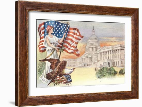 Columbia with Flag on Capitol Hill-null-Framed Art Print