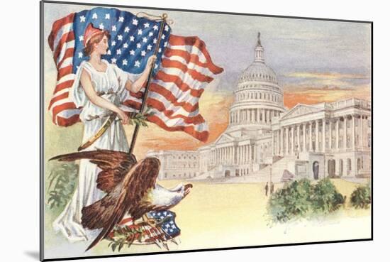 Columbia with Flag on Capitol Hill-null-Mounted Art Print