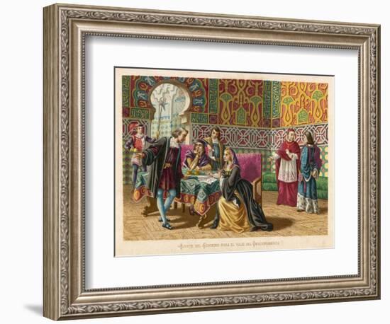 Columbus Agrees Terms with King Ferdinand and Queen Isabella-Planetta-Framed Art Print