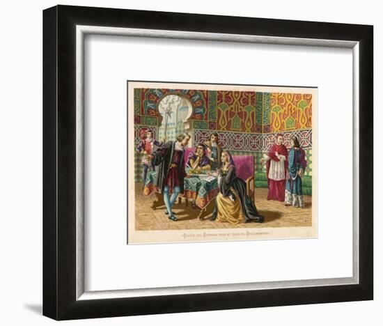 Columbus Agrees Terms with King Ferdinand and Queen Isabella-Planetta-Framed Art Print