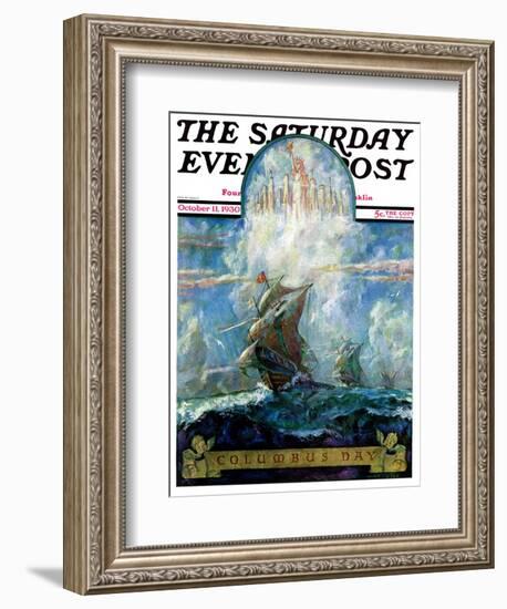 "Columbus Day," Saturday Evening Post Cover, October 11, 1930-H.W. Tilson-Framed Giclee Print