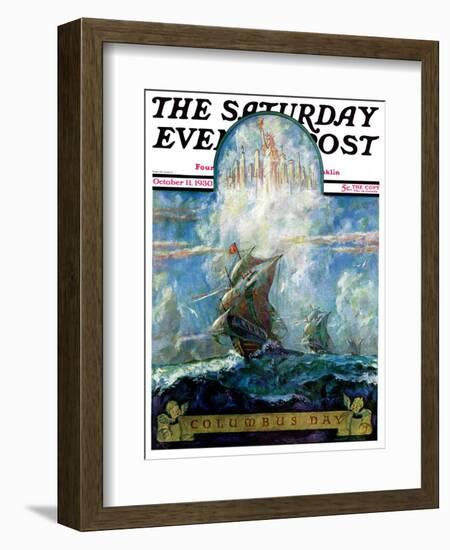 "Columbus Day," Saturday Evening Post Cover, October 11, 1930-H.W. Tilson-Framed Giclee Print