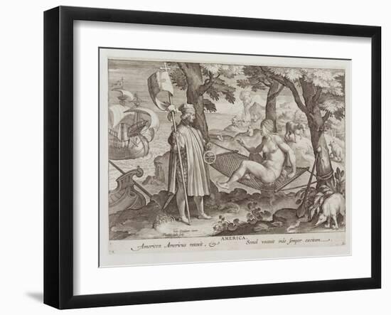 Columbus Discovering America, Plate 2 from "Nova Reperta"-Jan van der Straet-Framed Giclee Print