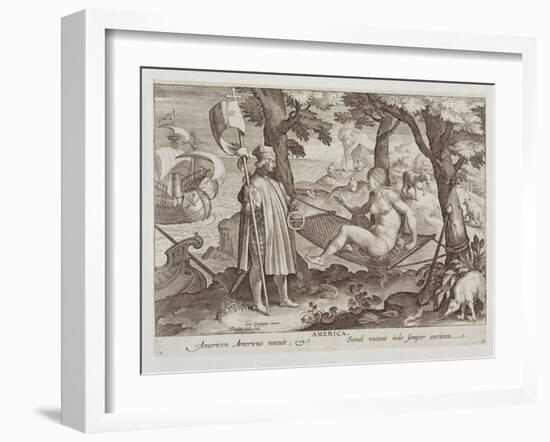 Columbus Discovering America, Plate 2 from "Nova Reperta"-Jan van der Straet-Framed Giclee Print