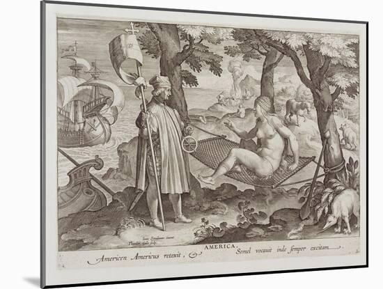 Columbus Discovering America, Plate 2 from "Nova Reperta"-Jan van der Straet-Mounted Giclee Print