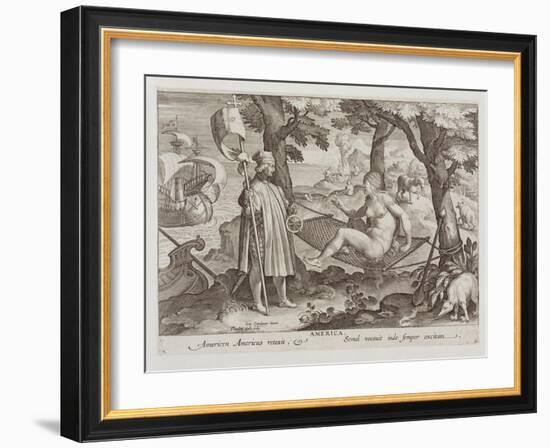 Columbus Discovering America, Plate 2 from "Nova Reperta"-Jan van der Straet-Framed Giclee Print