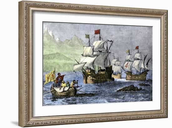 Columbus Expedition Coasting Along the Northern Shore of Cuba-null-Framed Giclee Print