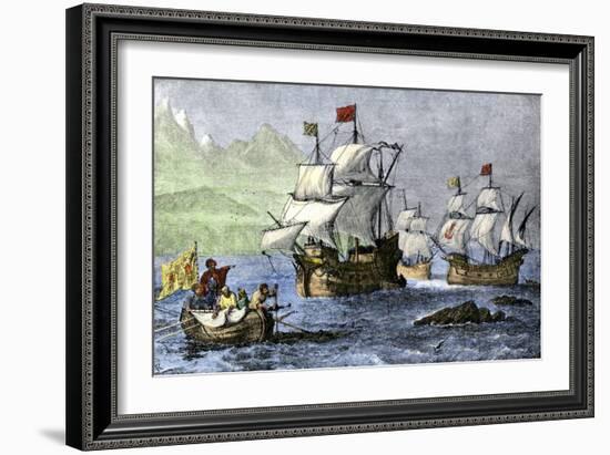 Columbus Expedition Coasting Along the Northern Shore of Cuba-null-Framed Giclee Print