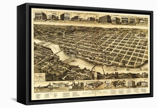 Columbus, Georgia - Panoramic Map-Lantern Press-Framed Stretched Canvas