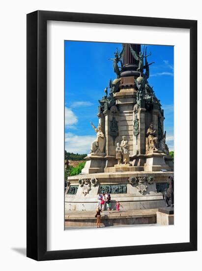 Columbus monument on the Placa del Portal de la Pau, Barcelona, Catalonia, Spain-null-Framed Art Print