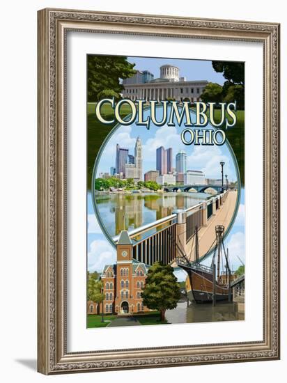 Columbus, Ohio - Montage Scenes-Lantern Press-Framed Art Print