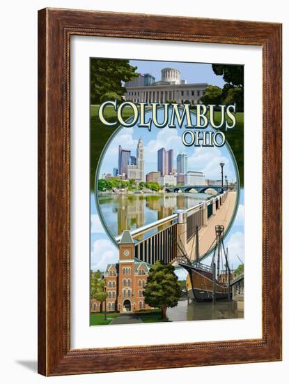 Columbus, Ohio - Montage Scenes-Lantern Press-Framed Art Print