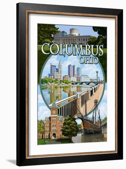 Columbus, Ohio - Montage Scenes-Lantern Press-Framed Art Print