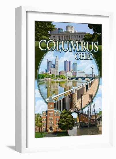 Columbus, Ohio - Montage Scenes-Lantern Press-Framed Art Print