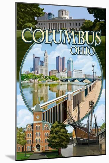 Columbus, Ohio - Montage Scenes-Lantern Press-Mounted Art Print