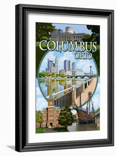 Columbus, Ohio - Montage Scenes-Lantern Press-Framed Art Print