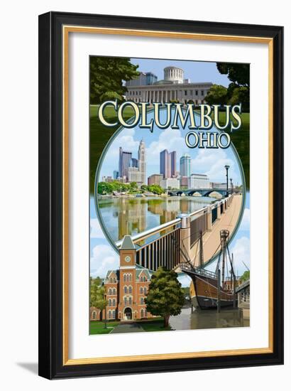 Columbus, Ohio - Montage Scenes-Lantern Press-Framed Art Print