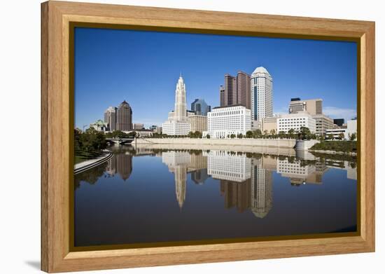 Columbus, Ohio Skyline Reflected in the Scioto River.  Columbus is the Capital of Ohio-pdb1-Framed Premier Image Canvas