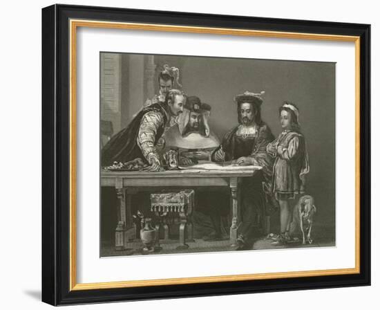 Columbus Planning the Discovery of America, 15th Century-Sir David Wilkie-Framed Giclee Print