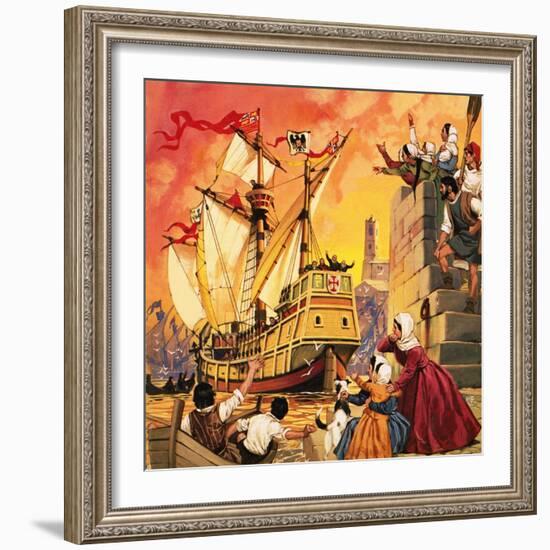 Columbus Setting Sail in the Santa Maria in August 1492-Mcbride-Framed Giclee Print