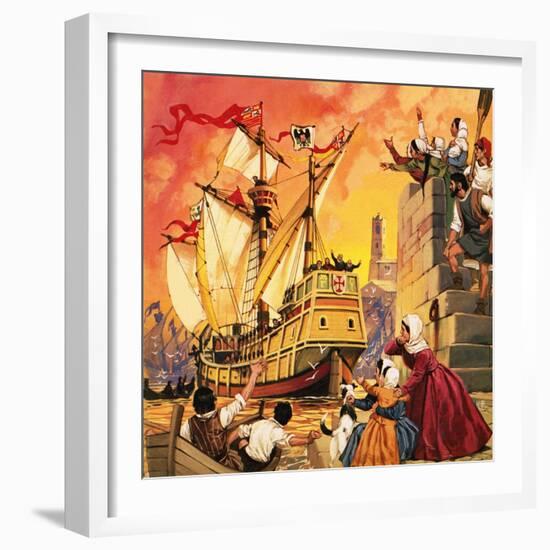 Columbus Setting Sail in the Santa Maria in August 1492-Mcbride-Framed Giclee Print